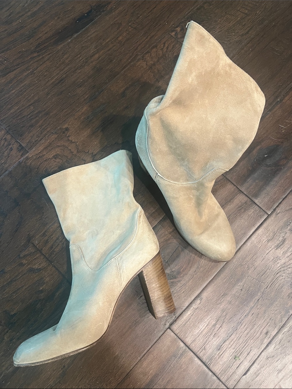 Free People Tan Soft Suede Heeled Boots 9 Made in Italy GUC